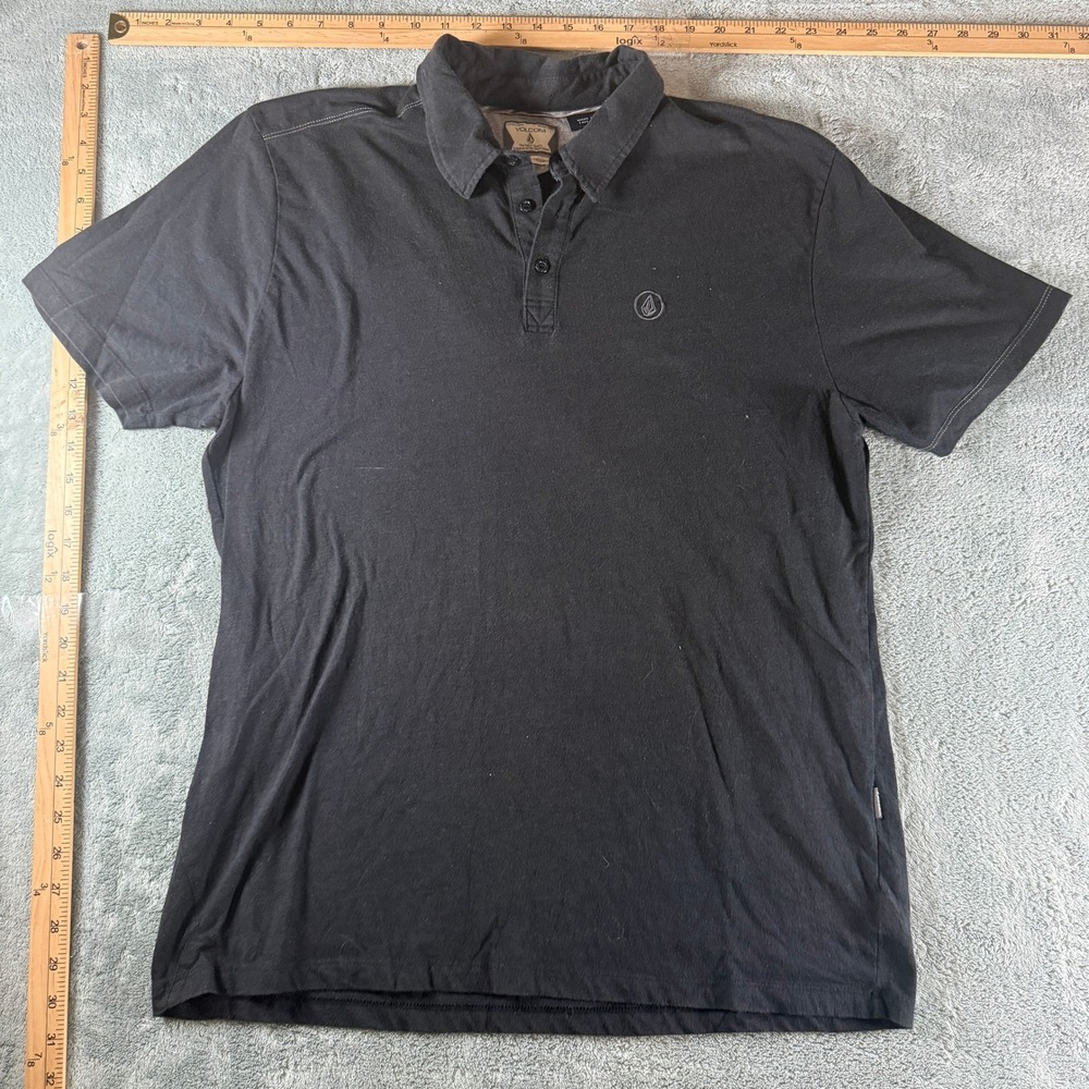 Volcom Smasher Solid Polo Shirt Mens XL Black Short Sleeve Stone Logo A0141203